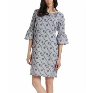 JONES Monochromatic Floral Hi-Low Dress Bell‎ Sleeve Gray Black Size 12 NWT
